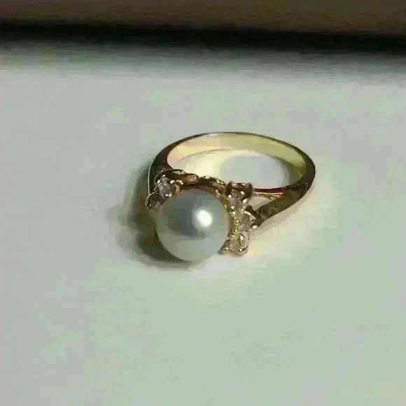Gold tone light blue  pearl rhinestones (CZ ?) ring size 6 NWOT - Picture 12 of 16